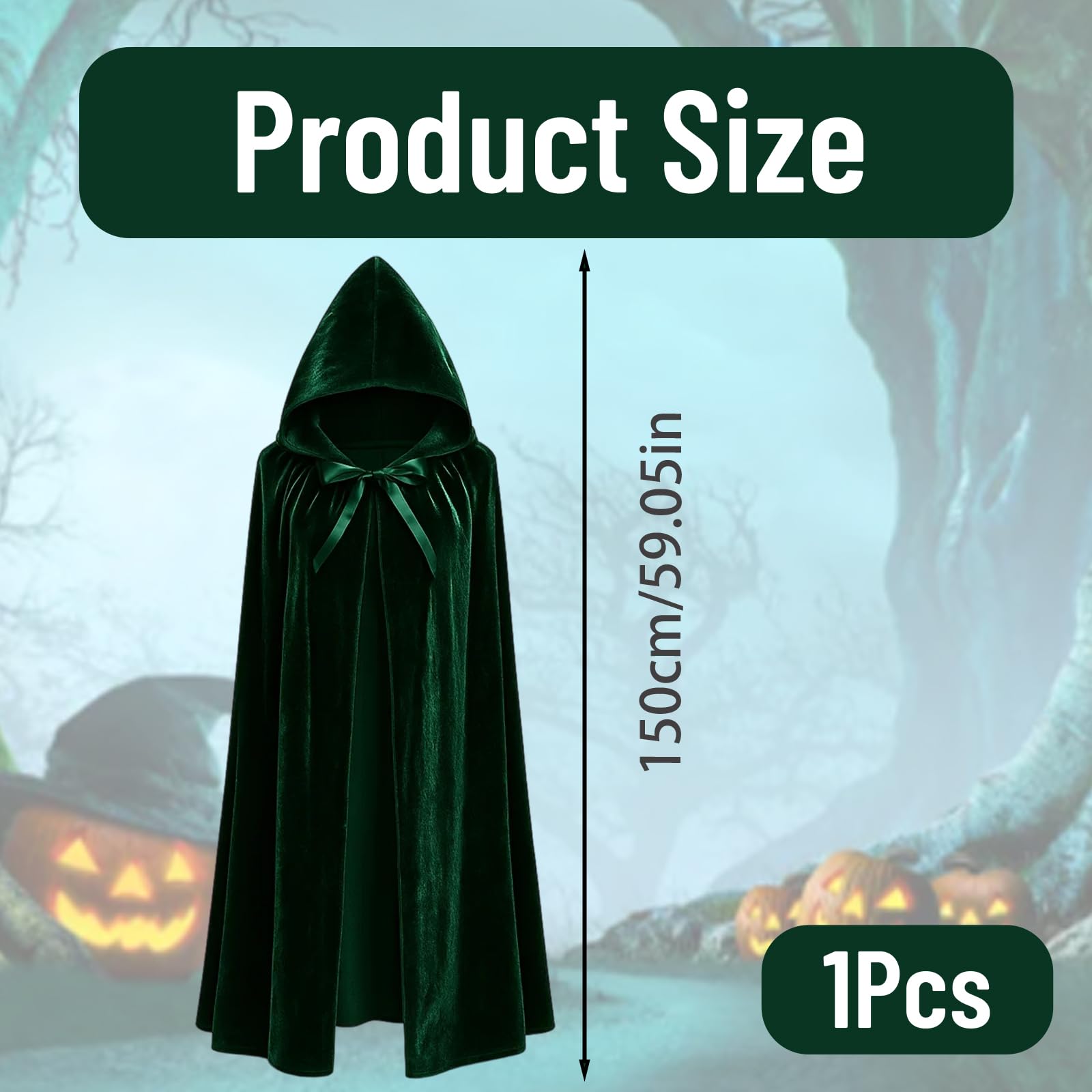 WNXBFO Green Cloak, Unisex Adult Cape for Halloween and Christmas, Medieval Costume Accessory for Role-Playing and Themed Parties, 150 cm/ 59 inch Long - Image 2