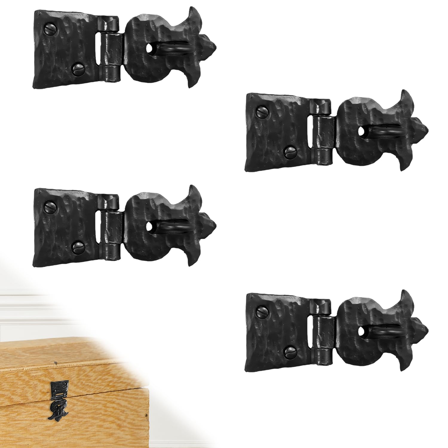 4 Pack 2.75 Inch Furniture Hasp for Gates - Black - Heavy Duty Decorative Metal Hasps - Handmade Rustic Iron Furniture Hasps for Door, Drawer, Chests, Cupboard and Trunks - The Sonora Series