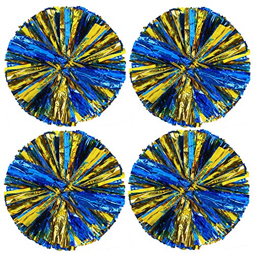 Hlonon 4 Pack Cheerleader Pom Poms Sports Dance Cheer Plastic Pom Poms Cheerleading for Sports Team Spirit Cheering (Golden Blue,50g)
