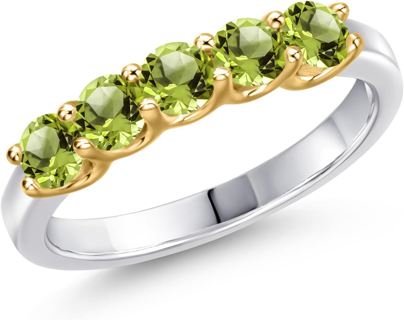 Gem Stone King 925 Silver and 10K Yellow Gold Green Peridot Wedding-Bands Ring For Women | 1.04 Cttw | Round 3.5MM | Gemstone August Birthstone