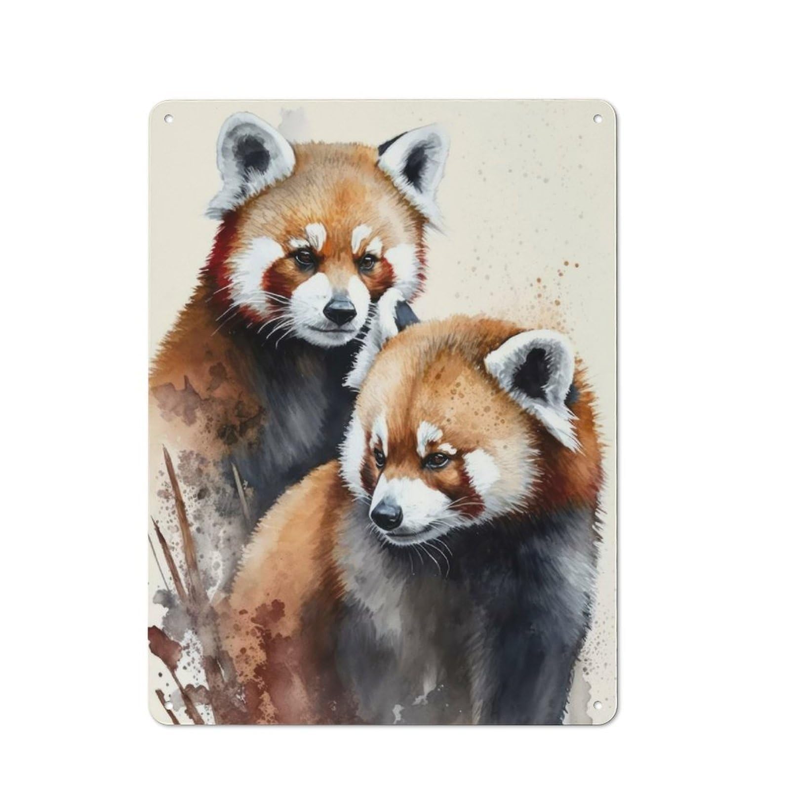 Junmoney Two Red Pandas Watercolor Vintage Tin Sign 40X30cm With For Guest Room Or Hallway, For Collectors Decorating Guest Rooms And Hallways