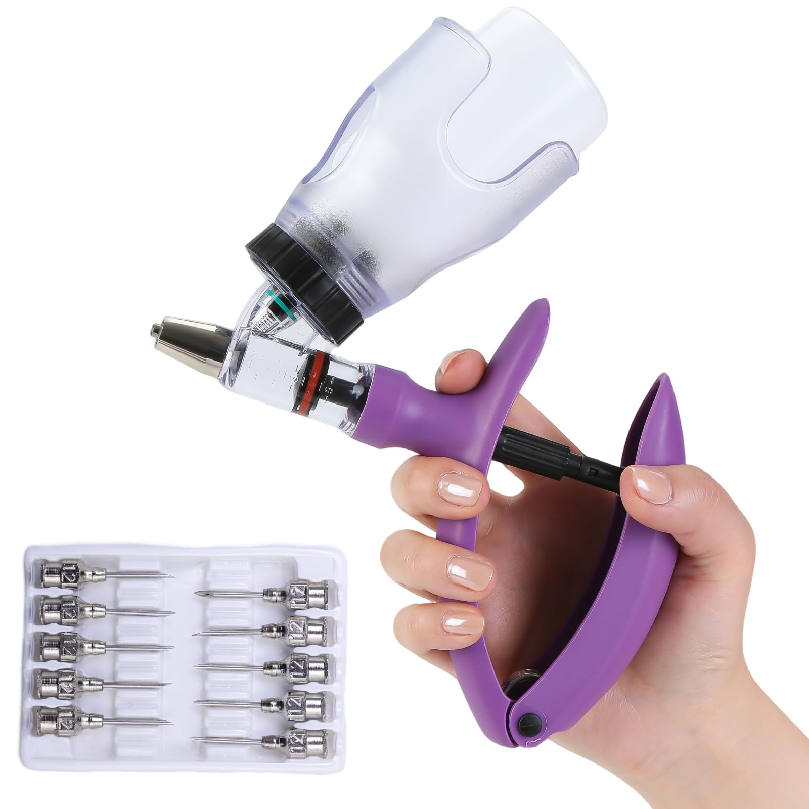 5 jeringas para ganado ML, Inyector Automático Permanente, Jeringa de vacuna Continua Ajustable, Aves y para Cerdos, Ganado, Ovejas, Equipo de Aves (púrpura, 5 ml)