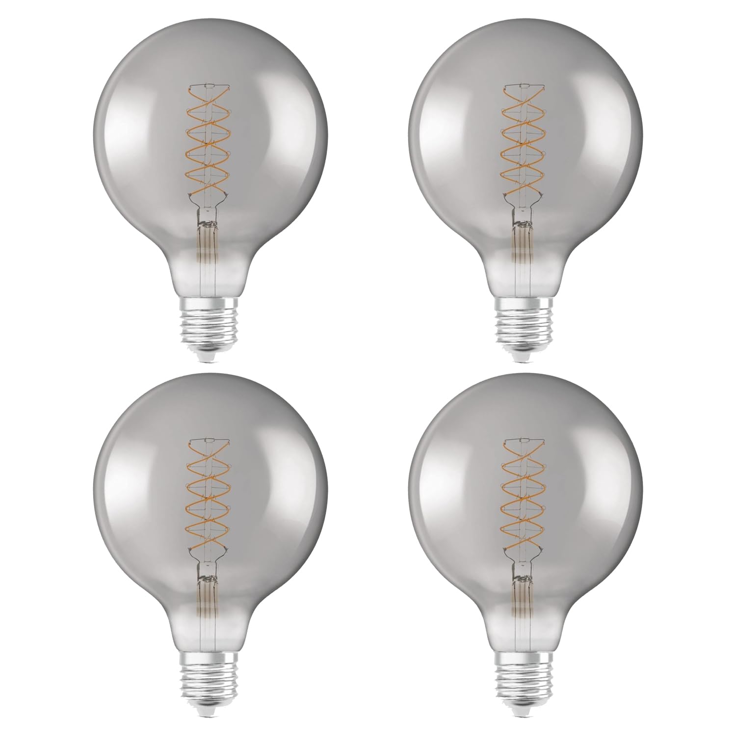OSRAM Vintage 1906 Smoke Tinted LED lamp, 7.8W, 360lm, Globe Shape with 125mm Diameter & E27 Base, Warm White Light, Spiral Filament, dimmable, Life of up to 15,000 Hours,4-Pack