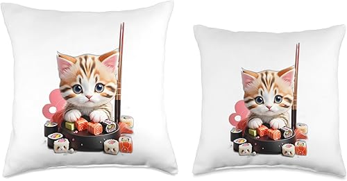Miniatura 3 de Cute Kitten with Sushi Anime Kawaii Cat - Almohada japonesa de comida, 18 x 18 pulgadas, multicolor