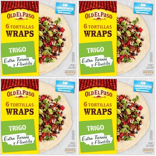 Old El Paso Tortillas de Trigo Wraps, Sin Conservantes, 6 Unidades, Ideal para Fajitas y Burritos, 350g (Paquete de 4)