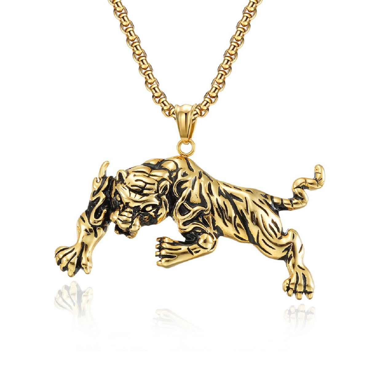 Collar De Tigre De Hip Hop Para Hombre Joyería Fina Acero Inoxidable 