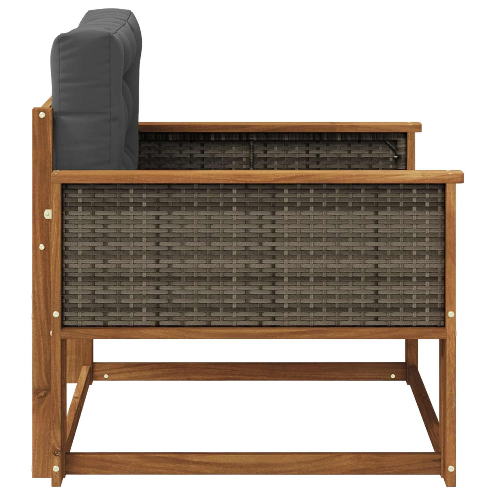 Zewnętrzna sofa środkowa z litego drewna akacjowego z odporną na warunki atmosferyczne tapicerką, powierzchnia siedziska 80 cm, podłokietnik i oparcie, możliwość elastycznego łączenia jako
