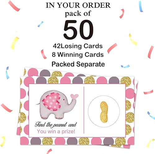 Miniatura 4 de Haizct Paquete de 50 tarjetas de rascar de elefante para niñas para baby shower, actividad e idea de baby shower (GK078)