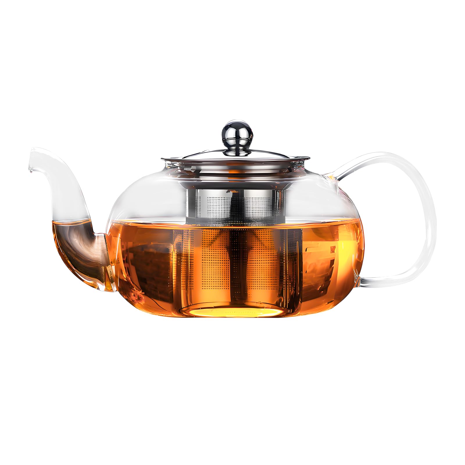 Clear Glass Teapot with Removable Infuser, Clear Tea Kettle Stovetop Safe,Round Shape Infuser Tea Pot, Heat-Resistant Borosilicate Glass Tea Pot with Infuser,Teapot for 2-4 People (1000ML)