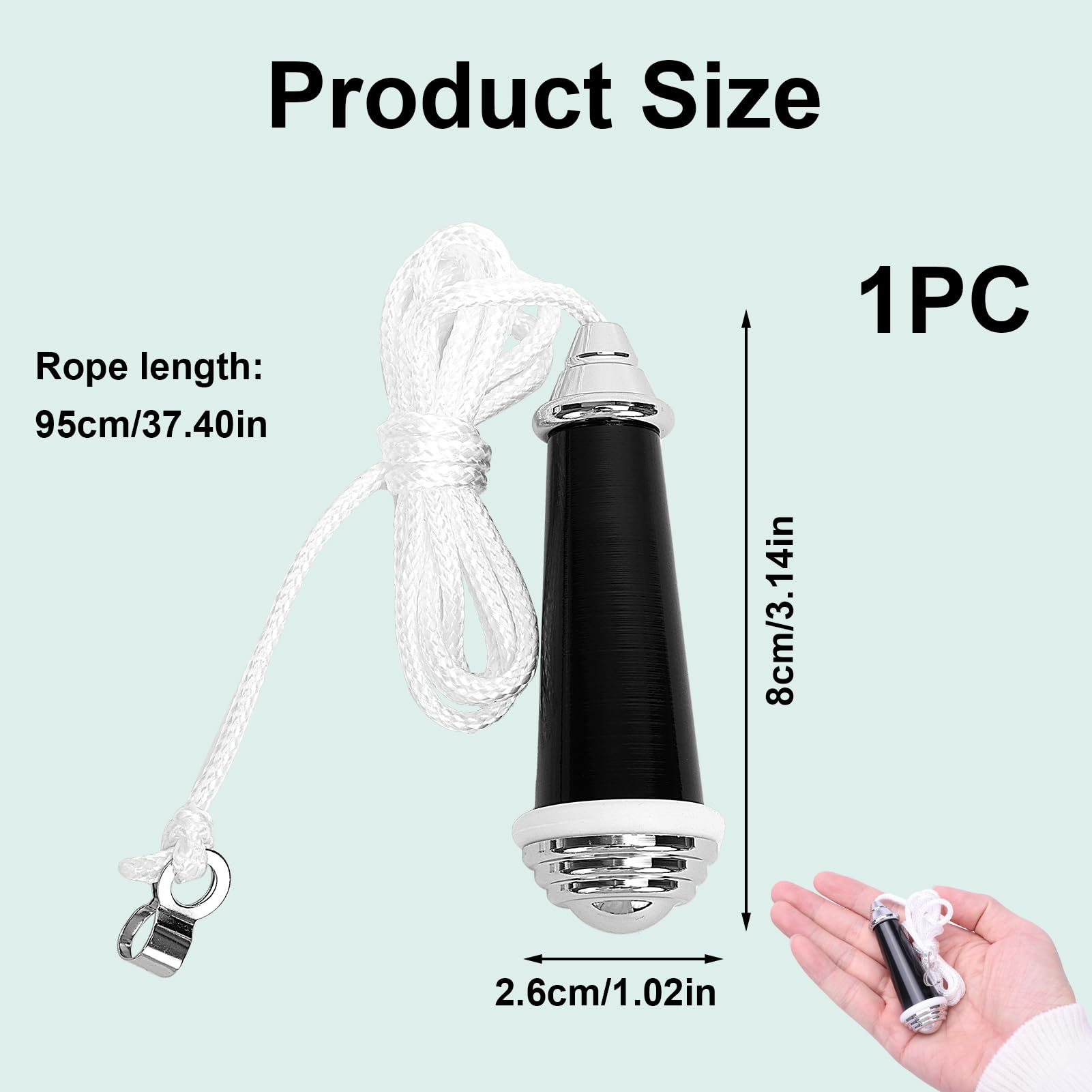 1Pack Light Pull Handle Ceramic Light Pull Cord 8cm Light Pull Handle with 1m Length Nylon Pull Cord Switch Pull Handle for Bathroom Bedroom Living Room Ceiling Light Fan Switch Blinds (Black) - Image 2