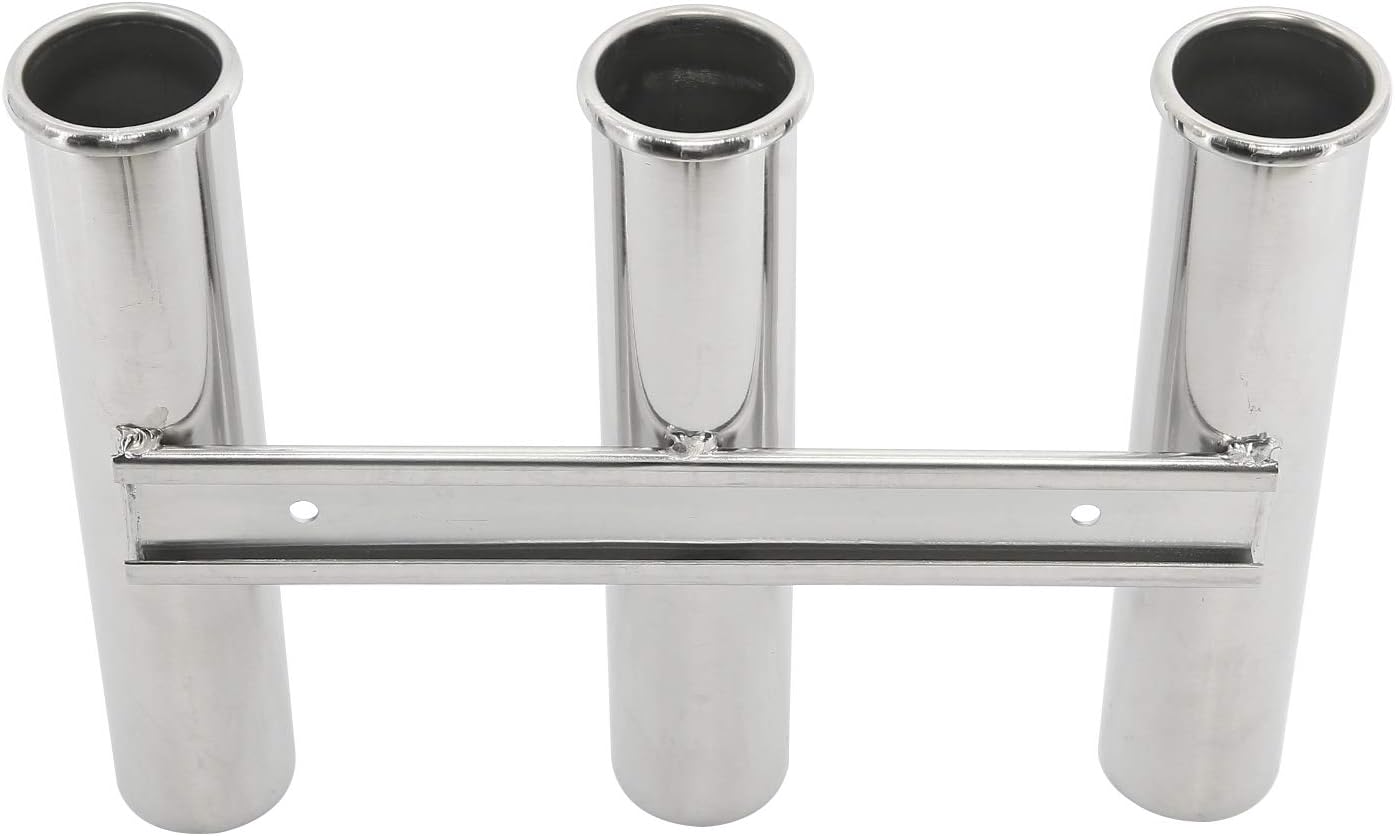 DasMarine 2 Pack 316 Stainless Steel Wall Side Mounted Rod Holder 3 Rod Rack Fishing Rod Pod for Marine Yacht RV