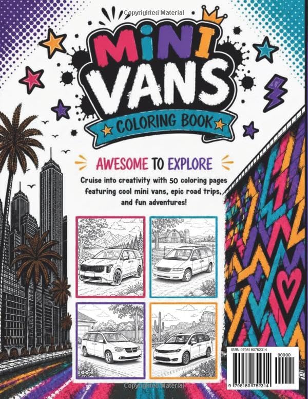 Mini Vans Coloring Book: 50 Fun and Easy to Color Classic, Modern, and Luxury Minivan Designs for Kids, Teens, and Adults image 3
