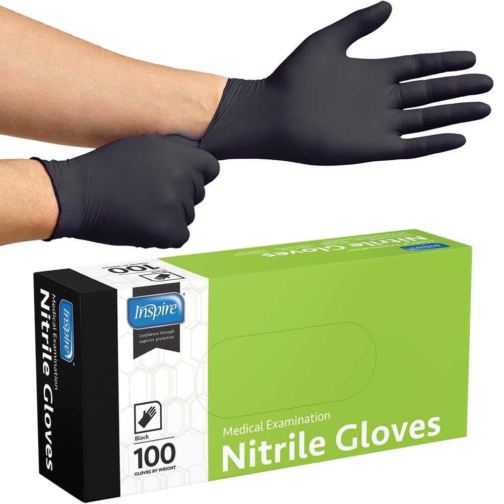 Inspire Black Nitrile Disposable Gloves | 4.5 Nitrile Chemical Resistant Medical Cooking Cleaning Gloves (Black – Box Of 100, Medium) Inspire Black Nitrile Disposable Gloves | 4.5 Nitrile Chemical Resistant Medical Cooking Cleaning Gloves (Black – Box Of 100, Medium)