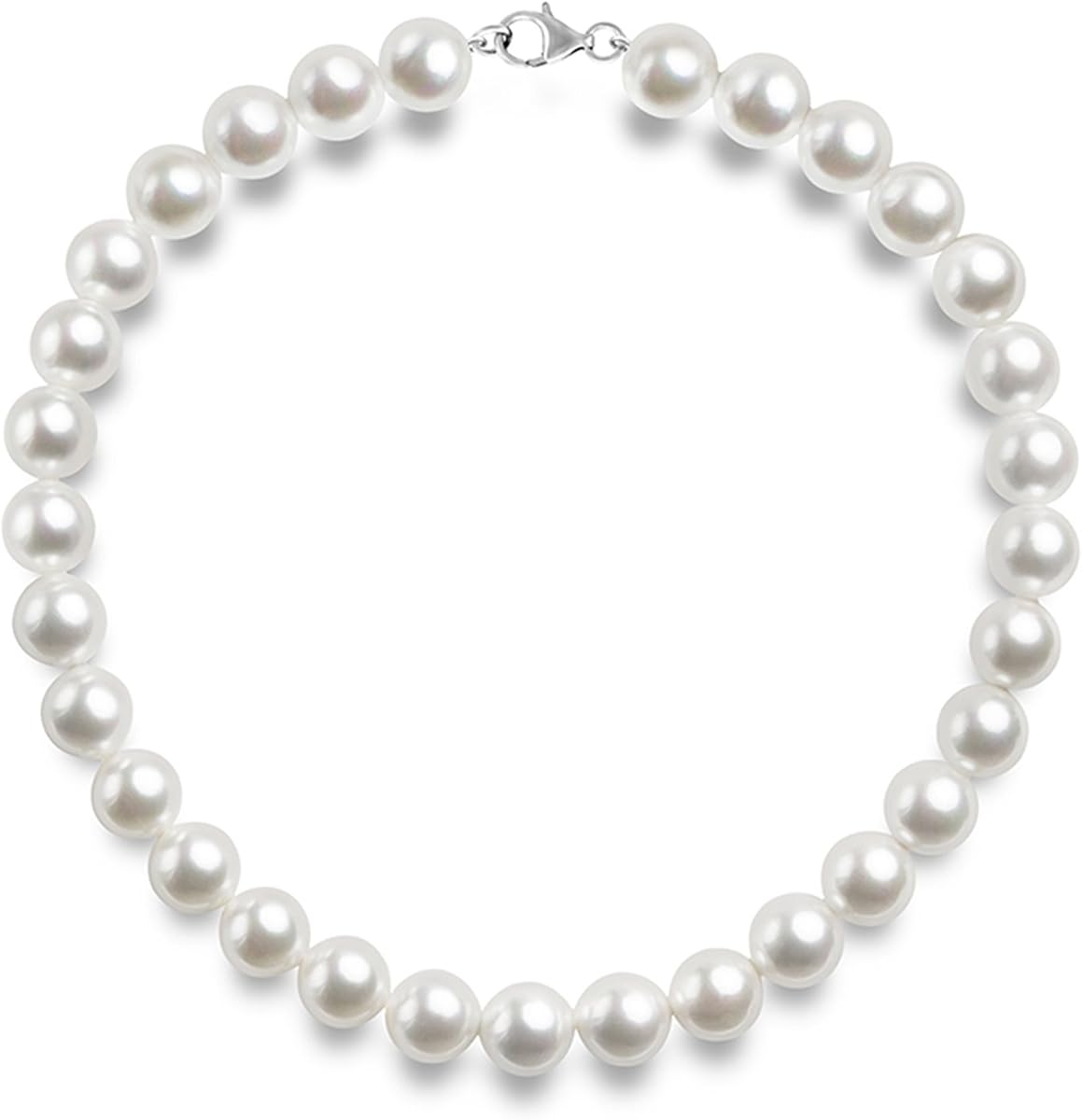 Collar de perlas redondas de concha de imitación de plata de ley 925 | Collar de gargantilla de perlas | Joyas para mujer