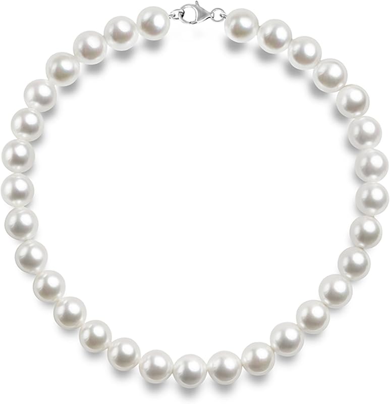 Collar de perlas redondas de concha de imitación de plata de ley 925 | Collar de gargantilla de perlas | Joyas para mujer