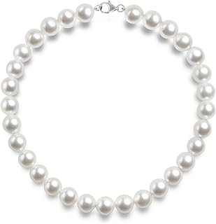 PAVOI 925 Sterling Silver Round White Simulated Shell Pearl Necklace Strand | Pearl Choker Necklace | Jewelry for Women