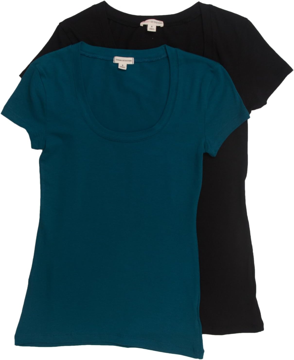 2 Pack Zenana Women's Basic Scoop Neck T-Shirt Med Black, Teal
