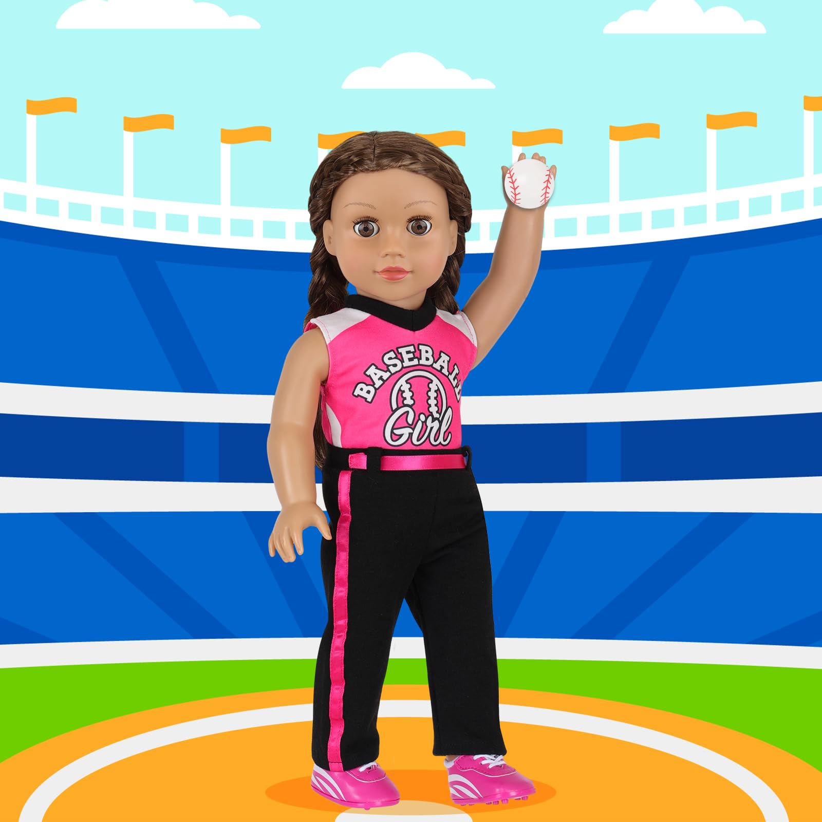 Juego de 7 accesorios de sudadera de béisbol de 18 pulgadas con diseño de rosas de muñeca de 18 pulgadas compatible con muñecas de niña de 18 pulgadas 5