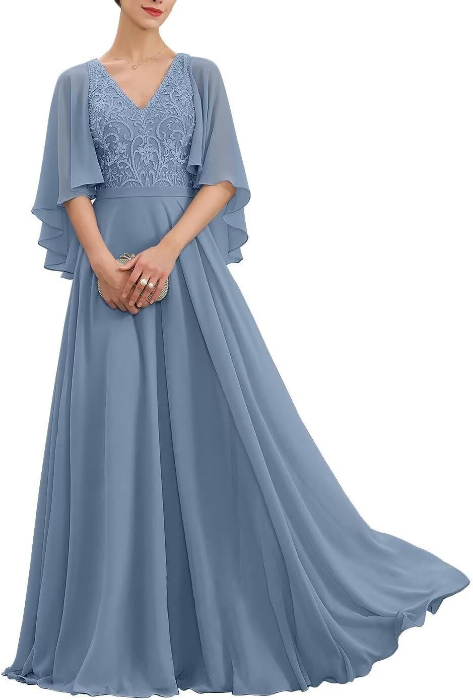 Mother of The Bride Dresses for Wedding Short Sleeves Formal Party Dresses Long Chiffon Wedding Guest Dress