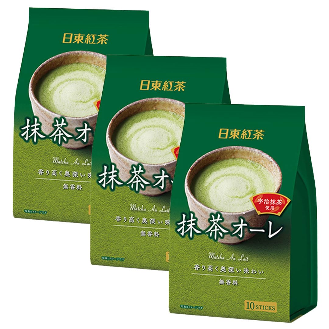 Nittoh Authentic Japanese Matcha Au Lait Latte Instant Green Tea Drinks, 10 Sticks, 120g (Pack of 3)