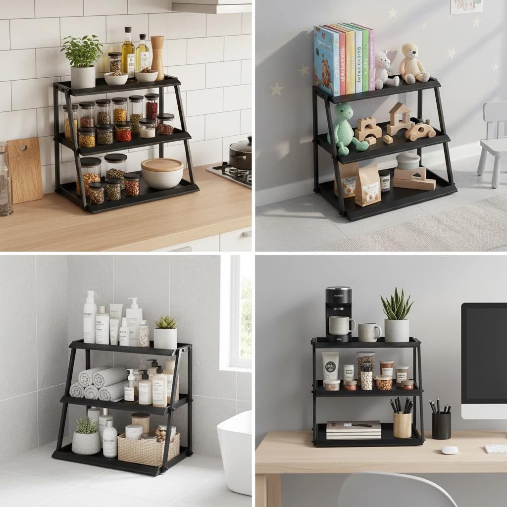 WWN 3-Tier Candy Display - Multi-Functional Counter Snack & Chip Holder for Stores - Cupcake Display Stand (Black)