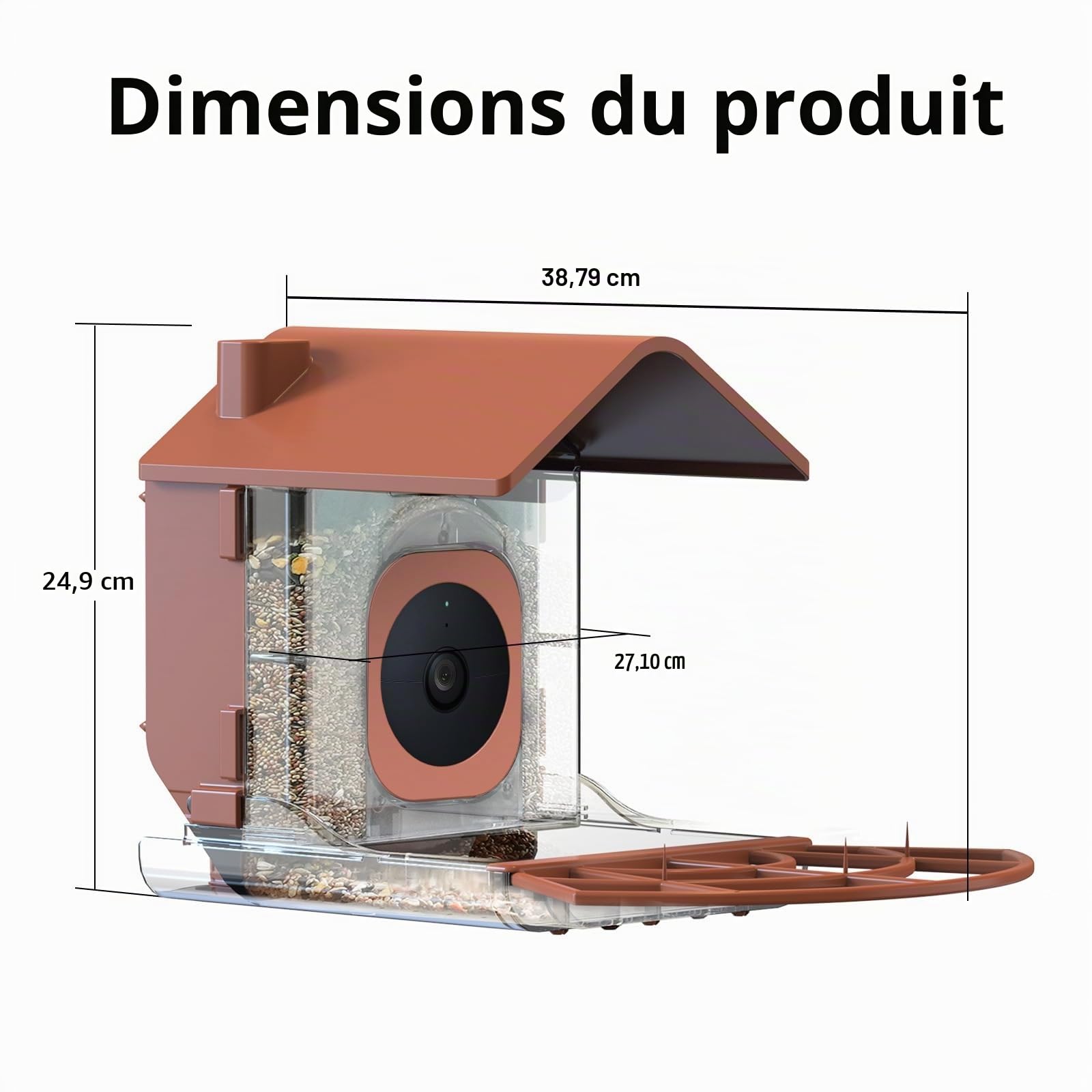 Mangeoire pour oiseaux avec boîtier caméra pour extérieur compatible avec Google Nest Cam, support de montage, étanche, grande capacité 1,6 lb, station de surveillance de la faune (caméra non