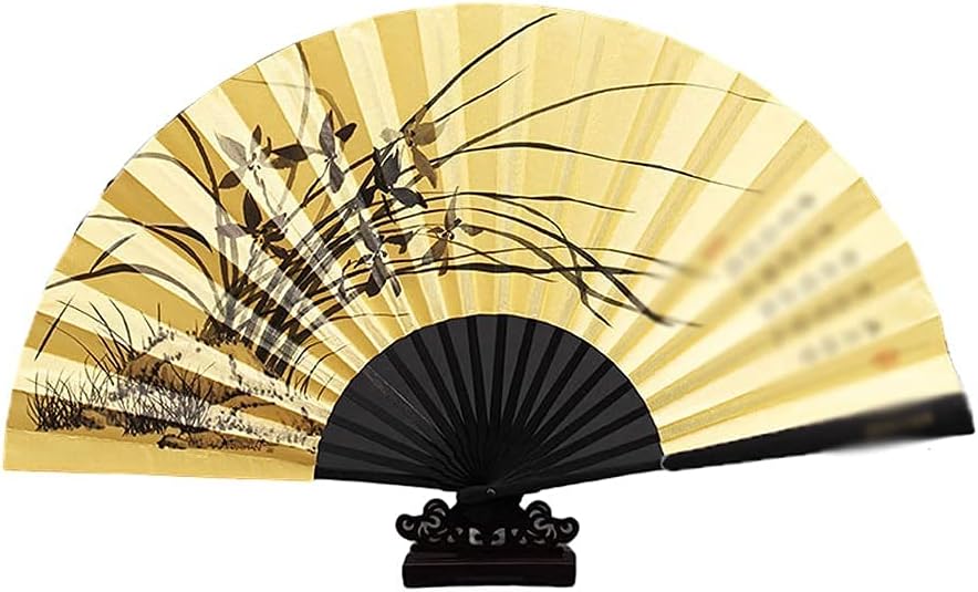 Folding Fan Chinese Handmade Landscape Bamboo Silk Folding Fan Vintage Retro Style Handheld Folding Fan Home Ceremony Decorative Folding Fan (Color : D) (B)