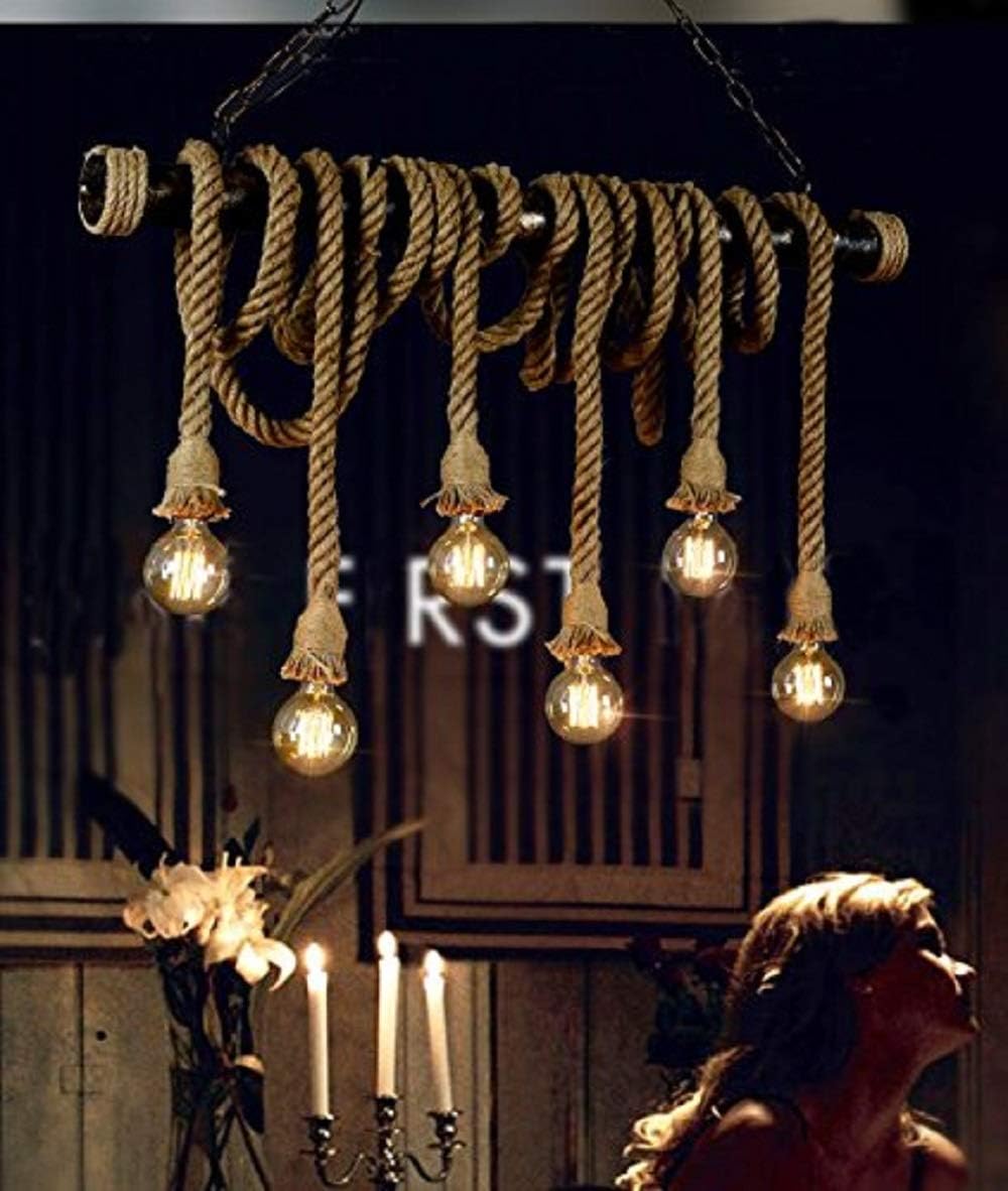 Up To 50% OFF SUSUO Lighting Retro 6 Lamp Hemp Rope Chandelier Twisted Flaxen Rope Country Style Pendant Lights (#1)