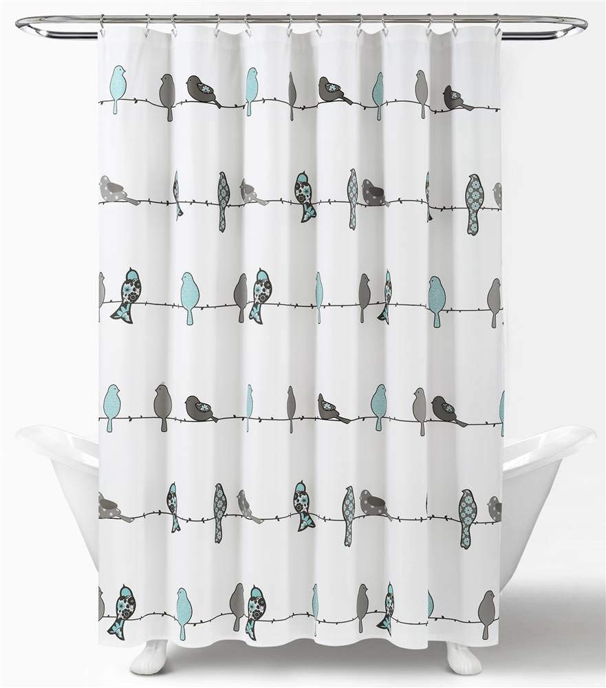 Blue and Gray Rowley Shower Curtain-Floral Animal Bird Print Design for Bathroom, x 72