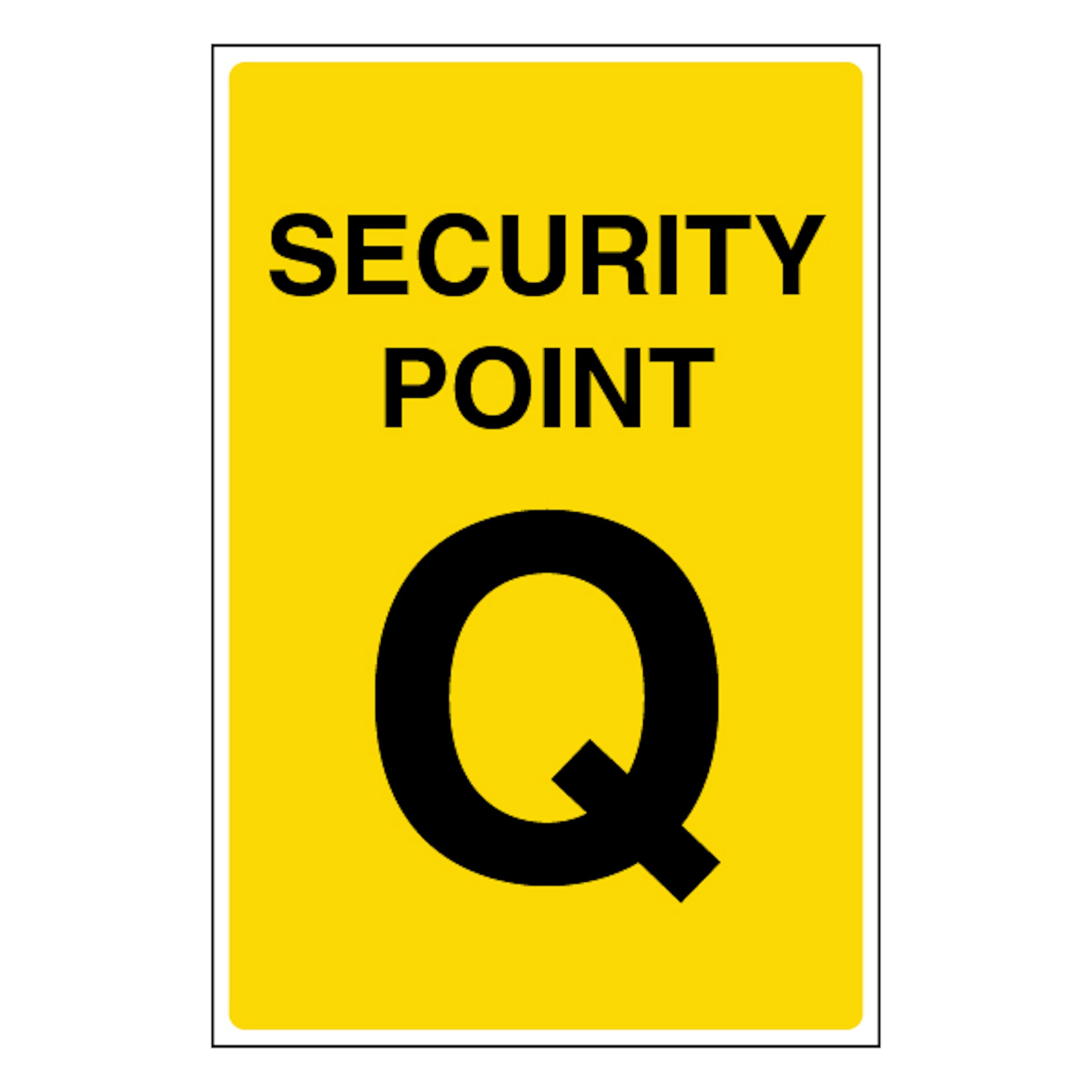 V Safety Security Point Q 100 x 150 mm - Glow In The Dark 1mm Rigid Plastic