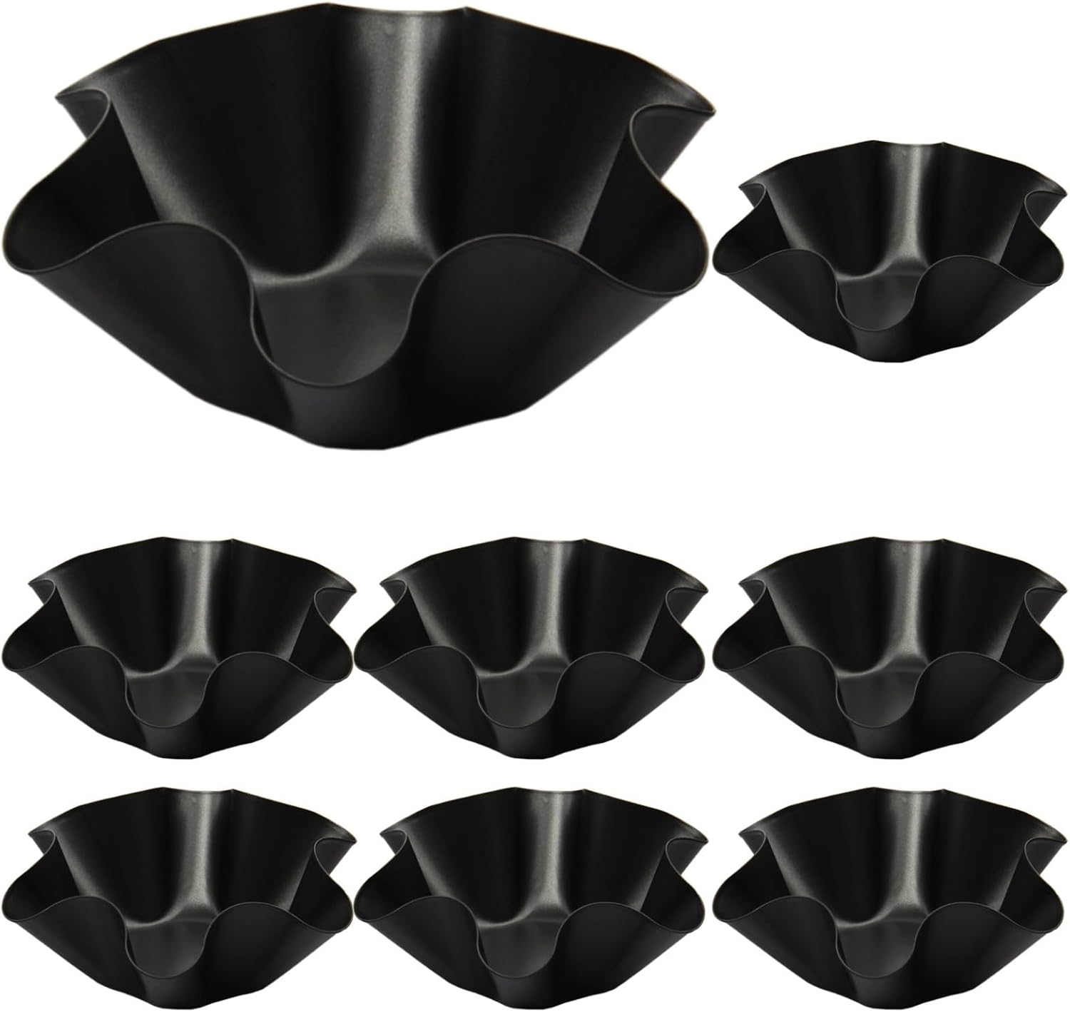 8 Pcs Taco Salad Bowl Maker, 6 in Nonstick Tortilla Pan Set, Carbon Steel, Fluted Taco Shell Mold for Baking Black