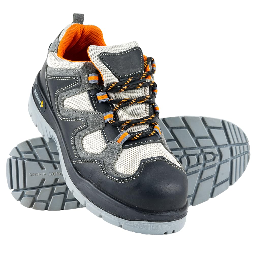Mallcom Margay Black & Grey Safety Shoes for Men, Black Nubuck Suede Leather, Low Ankle Safety Shoe with Steel Toe, Injected Double Density PU Sole, Light Weight, Comfort and Slip Resistance, 8UK (B09GXXPGB3) Amazon Price History, Amazon Price Tracker