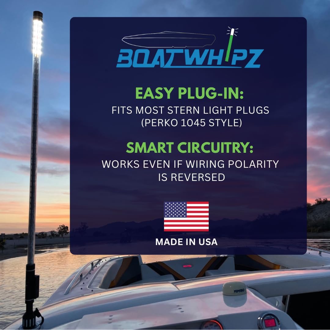 Boat Whipz USA Made Marine Navigation Bluetooth LED Whip Light/Stern Pole - 2NM Coast Guard Compliant, the BRIGHTEST Boatwhip Available – 200+ Patterns/Speeds - Boat Anchor Lights (4 Foot)