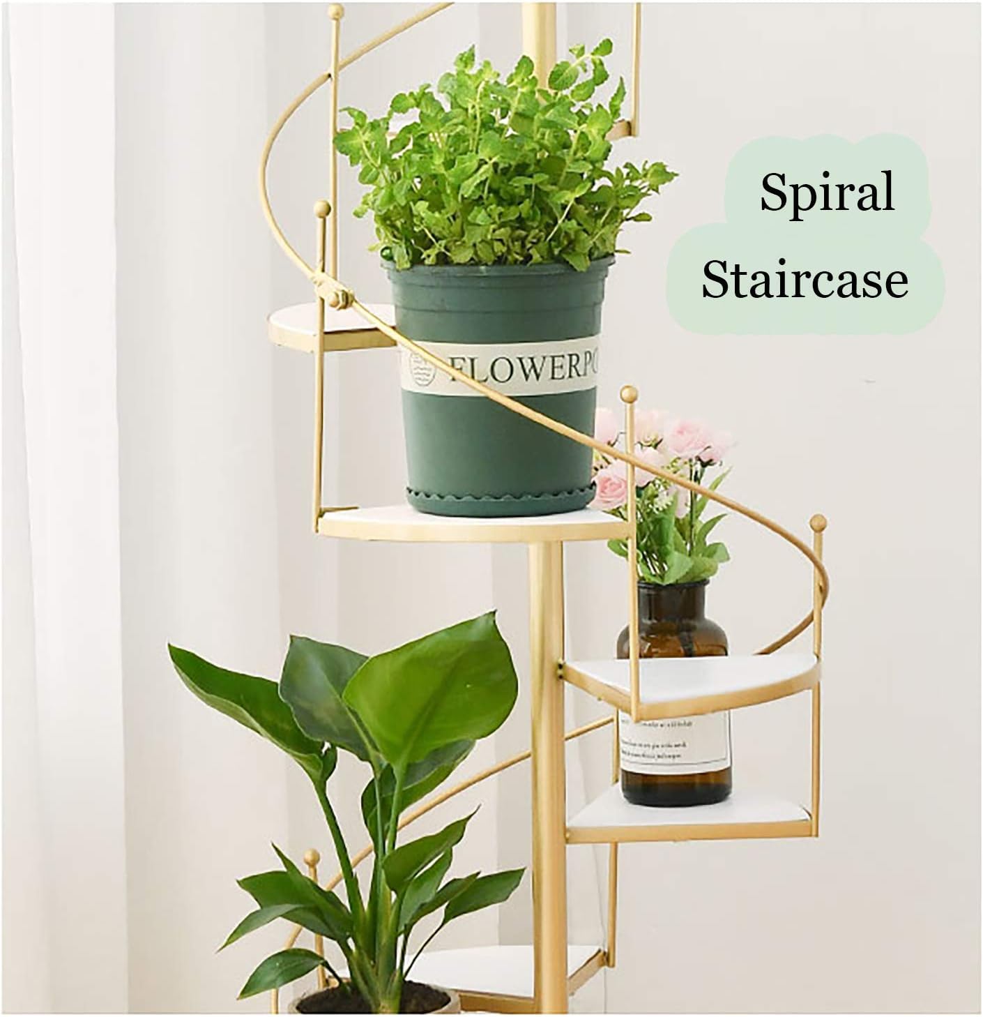 Supporto per vasi da fiori rotante, supporto per piante in ferro a scala a spirale, stile nordico, vasi decorativi per la casa, vasi in vaso per patio, giardino, soggiorno, balcone