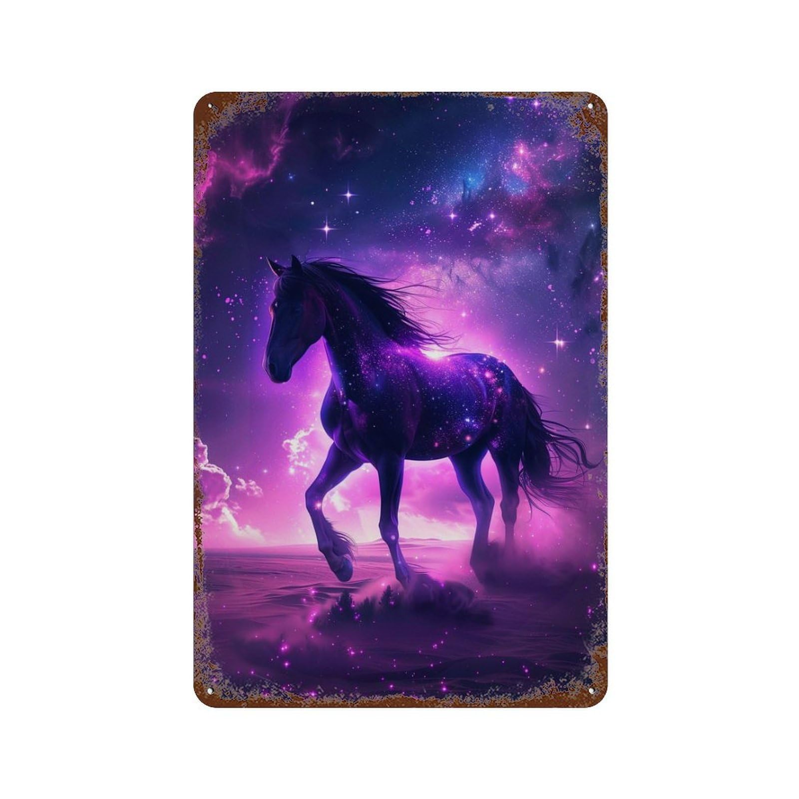 Galactic Horse Fantasy Art Rust Effect Tin Sign 11.8"x7.9", Vintage Wall Decor for Bistro, Counter And Cafe Decor