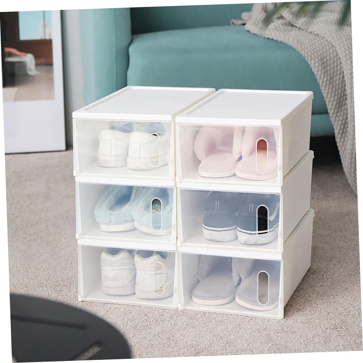 Alipis 2pcs Transparent Plastic Shoes Storage Box Visual Window Organizer for Shoes Socks and Items for Home Closet Use