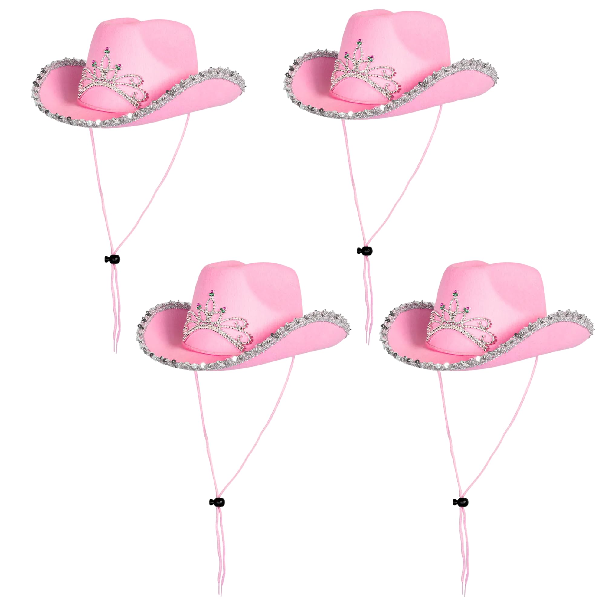 FUN FABLES Childs Pink Glimmer Cowgirl Hat with Sequin Trim & Tiara – Girls Glimmer Western Dress-Up Accessory for Parties, Festivals, Halloween – Sparkly Pink Costume Hat for Kids (4)