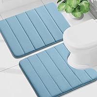 Vista 20 de Buganda Juego de 2 tapetes de baño de espuma viscoelástica y tapete para inodoro en forma de U, lavable a máquina, suave, antideslizante, Negro