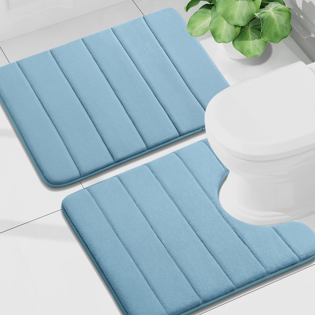 Buganda Bathroom Mat Set, 2 Piece Memory Foam Bath Mat and U-Shaped Toilet Rug, Machine Wash Dry, Soft Non Slip Absorbent Bath Rug for Bathroom,