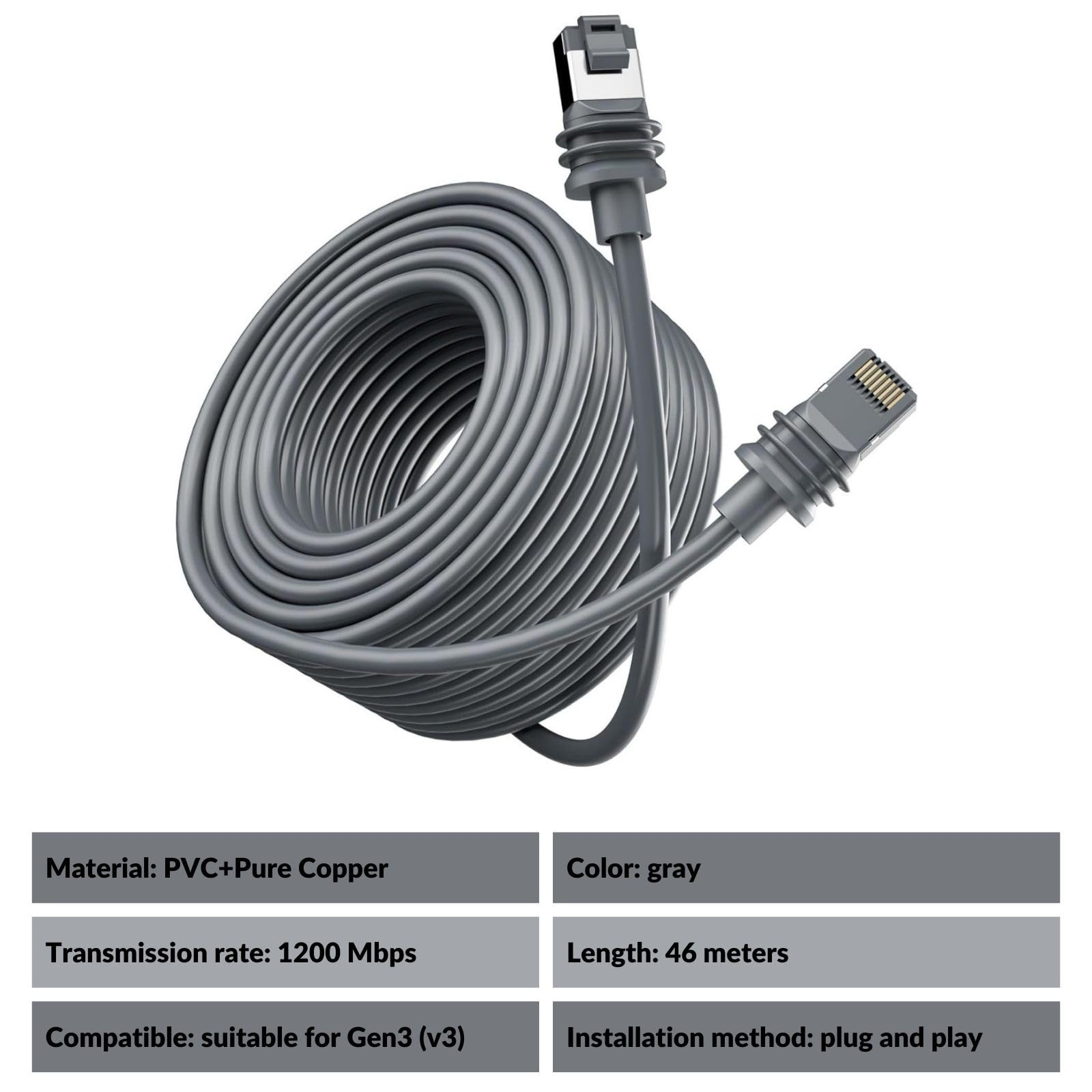 Jadeshay Starlink Gen 3 Cable 46Metri/150FT Cavo Starlink V3 Satellitare Rettangolare Sostitutivo 1200 Mbps Impermeabile Cavo di Ricambio per Satellitare Gen 3 per Uso Interno ed Esterno