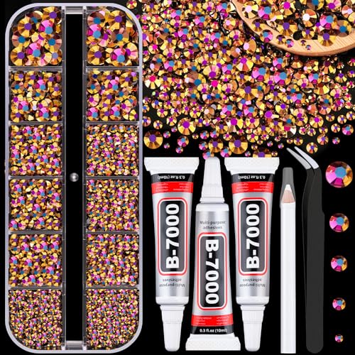 Image of Resin Jelly Rhinestones for Crafting with B7000 Jewelry Glue, 1 Box Gold Rose AB Flatback Crystal with 3Pcs 10ml Glue, Bedazzling Non Hotfix Gems for DIY Tumblers Clothing Shoes Manicure