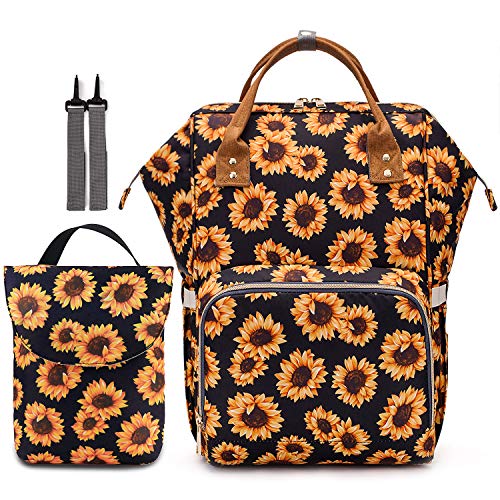 Image of Malaxlx Sunflower Diaper Bag Backpack for Mom Baby Girls, Large Nappy Bags for Women - Yellow