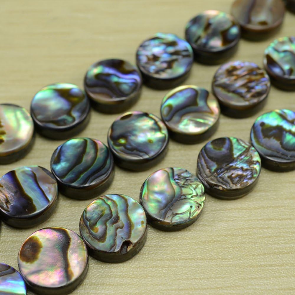 Cuentas de concha de abulón de forma redonda con agujero medio, cuentas de concha natural, cuentas sueltas para hacer joyas, 15 pulgadas (14 mm)