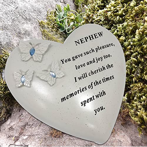 Personalised Grave Ornament/Memorial Plaque with Heart With 3 butterflies & Blue Gems | Graveside Decoration Gift in the Loving Memory of your Loving Deceased Ones (Nephew) - Image 3