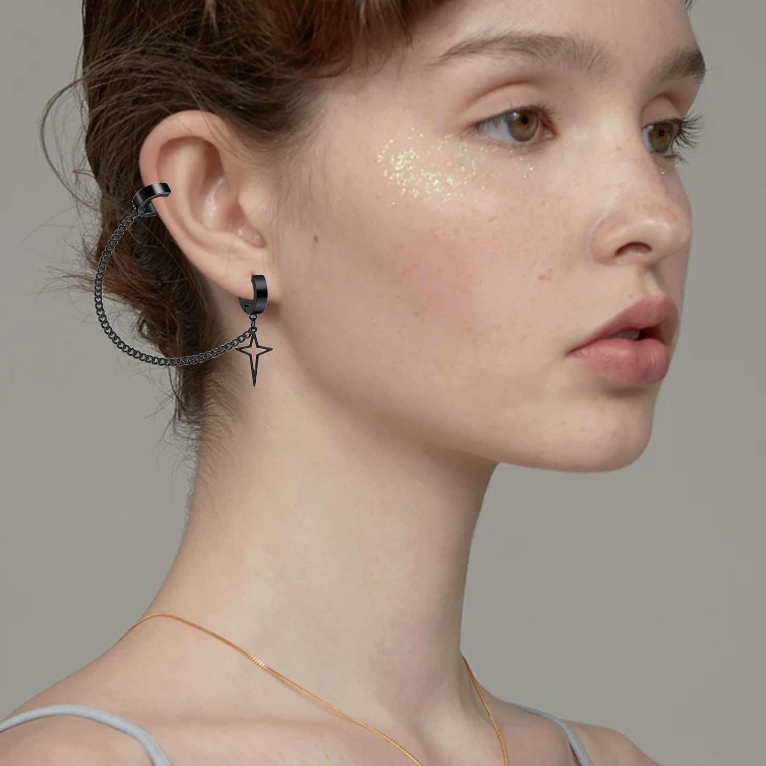 Unisex Gothic Kpop Emo Black Stainless Steel Feather Circle Ring Spike Tassel Chain Dangle Drop Earrings Piercing Jewelry Huggie Hoop Earring Gift for Men Women Teens - Image 4