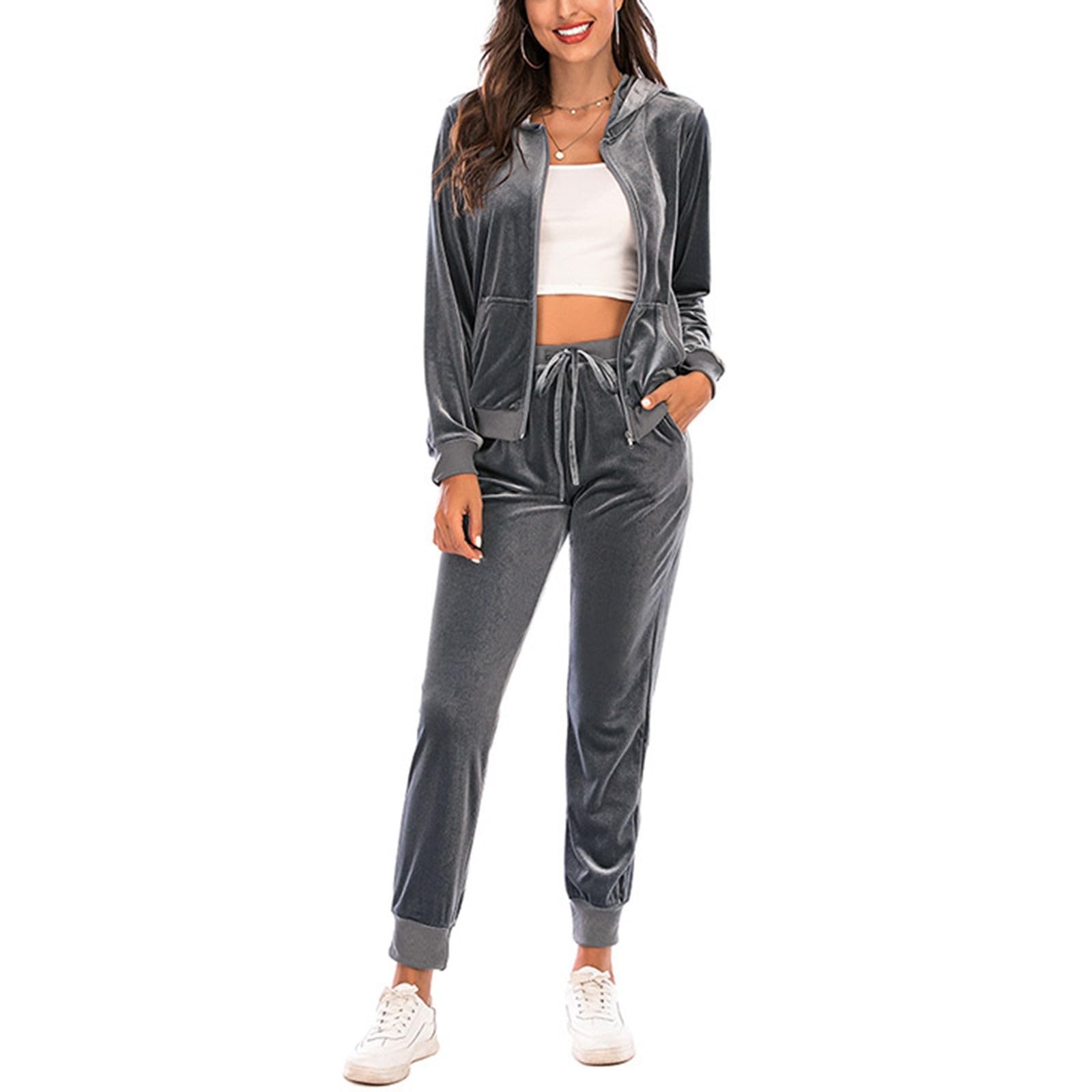 Damen Trainingsanzug Hausanzug Set Velours Sportanzug Freizeitanzug Jogginganzug Trainingsanzug 2 Teilig Oberteil und Hose Velours Weiche Pyjama Sets Schlafanzug 2-teiliges Loungewear Set, S