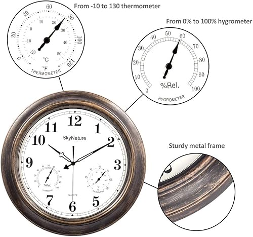Miniatura 6 de Reloj impermeable de pared de 18 pulgadas para su living al aire libre. Monitoreo del clima con temperatura y humedad., Metal, 2, 18pulgadas