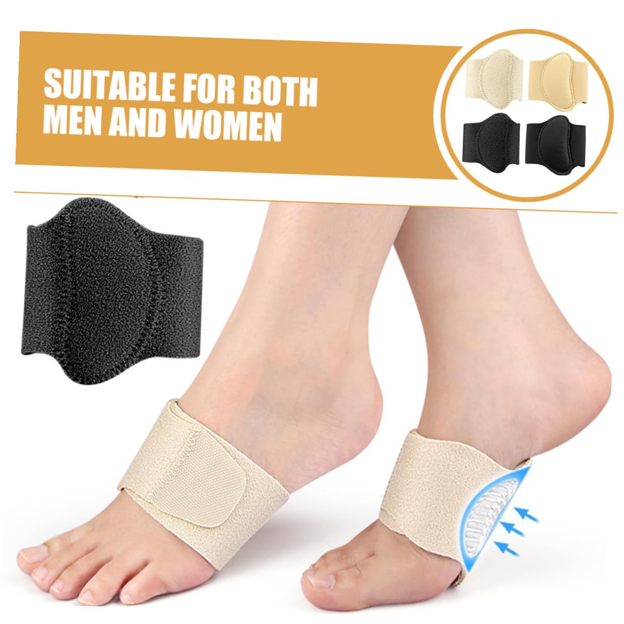 2 Pairs Arch Support Braces and Heel Support Inserts Cushioned Gel Foot Arch Wraps for Flat Feet Comfort for Men and Women