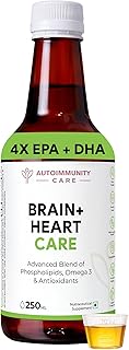 Autoimmunity Care Brain + Heart Care – Vegan Omega 3 EPA DHA with Algal Oil, Phospholipids, MCT and Flaxseed Oil | Brain, Heart, Eye & Joint Health Supplement | High EPA DHA | Astaxanthin & CoQ10 | 250ml (25 Servings)