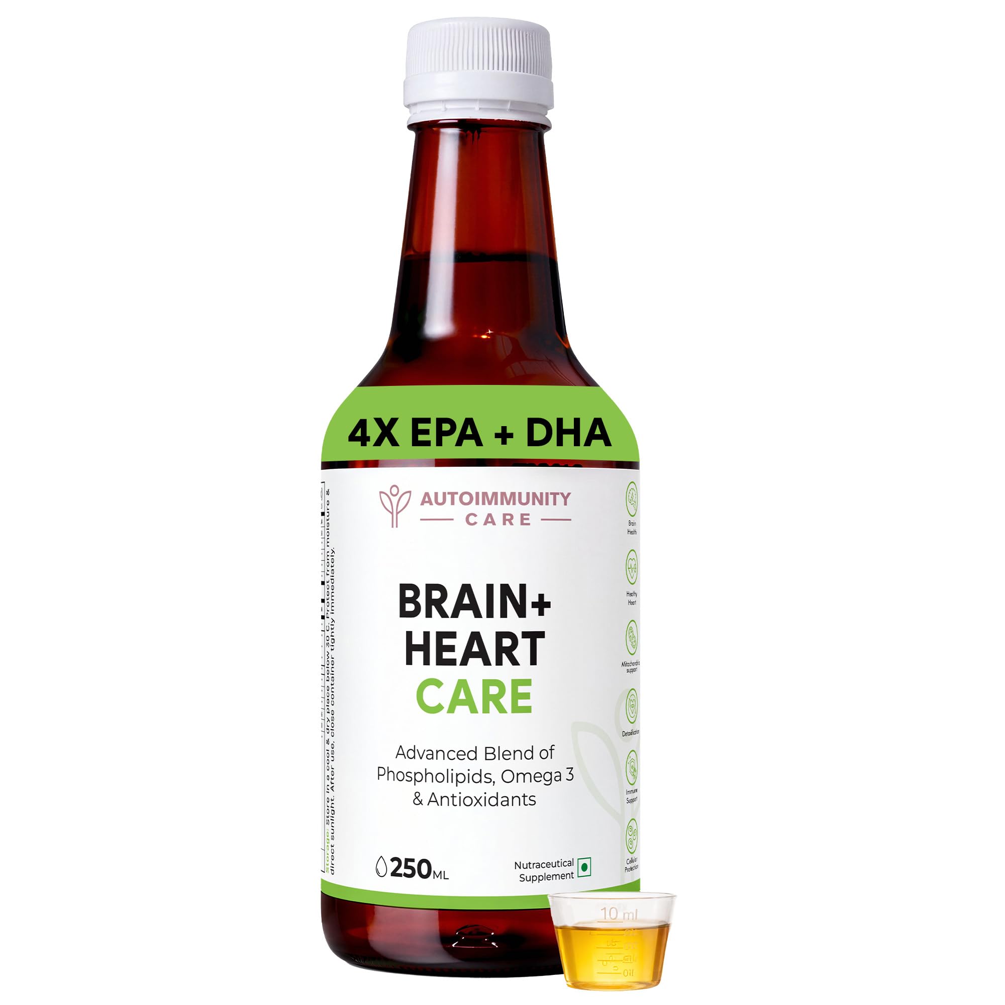 Sponsored Ad - Brain + Heart Care – Vegan Omega 3 EPA DHA with Algal Oil, Phospholipids, MCT and Flaxseed Oil | Brain, Heart, Eye & Joint Health Supplement | High EPA DHA | Astaxanthin & CoQ10 | 250ml (25 Servings)